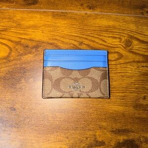 Coach Signature Brown and Blue Card Holder
